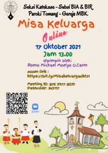 MISA KELUARGA ONLINE @ Zoom Meeting ID: 87059778539 Passcode: 265117