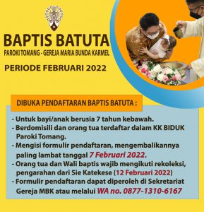 PENDAFTARAN BAPTIS BATUTA PERIODE FEBRUARI 2022