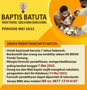 PENDAFTARAN BAPTIS BATUTA PERIODE MEI 2022