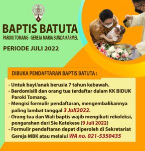 PENDAFTARAN BAPTIS BATUTA PERIODE JULI 2022