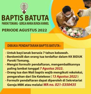 PENDAFTARAN BAPTIS BATUTA PERIODE AGUSTUS 2022