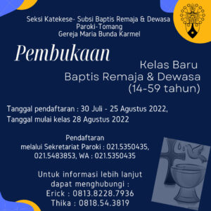 PEMBUKAAN KELAS BARU BAPTIS REMAJA & DEWASA 2022