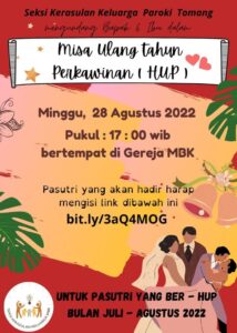 MISA HARI ULANG TAHUN PERKAWINAN (HUP) JUL- AGU 2022 @ Gereja MBK