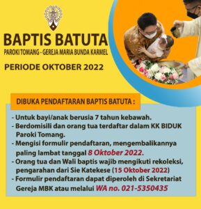 PENDAFTARAN BAPTIS BATUTA PERIODE OKTOBER 2022