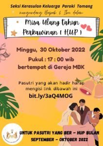 MISA HARI ULANG TAHUN PERKAWINAN (HUP) SEP - OKT 2022 @ Gereja MBK