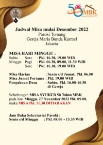 JADWAL MISA MULAI DESEMBER 2022 @ Gereja MBK