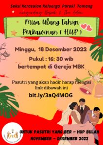 MISA HARI ULANG TAHUN PERKAWINAN (HUP) NOV – DES 2022 @ Gereja MBK