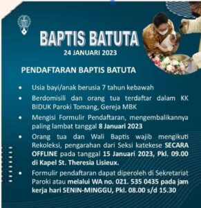 PENDAFTARAN BAPTIS BATUTA PERIODE JANUARI 2023