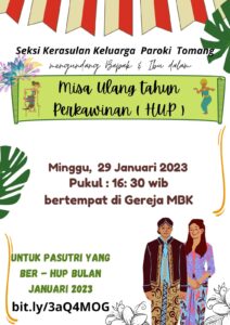 MISA HARI ULANG TAHUN PERKAWINAN (HUP) JAN 2023 @ Gereja Maria Bunda Karmel