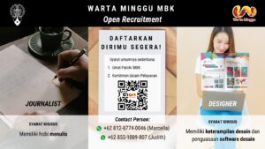 OPEN RECRUITMENT WARTA MINGGU MBK 2023 @ Stand di samping Toko Buku Gereja setiap Minggu setelah misa Pukul 09:00, 11:30 dan 16:30