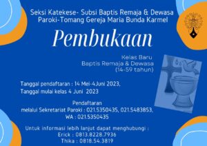 PEMBUKAAN KELAS BARU BAPTIS REMAJA & DEWASA - MEI 2023