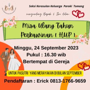 MISA HARI ULANG TAHUN PERKAWINAN (HUP) SEPTEMBER 2023 @ Gereja Maria Bunda Karmel