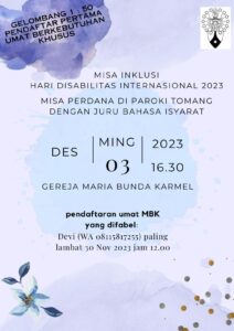 MISA INKLUSI HARI DISABILITAS INTERNASIONAL 2023 @ Gereja Maria Bunda Karmel