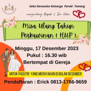 MISA HARI ULANG TAHUN PERKAWINAN (HUP) DESEMBER 2023 @ Gereja Maria Bunda Karmel