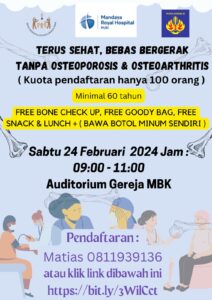 TERUS SEHAT, BEBAS BERGERAK TANPA OSTEOPOROSIS & OSTEOARTHRITIS @ Auditorium Gereja MBK
