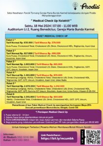 MEDICAL CHECK UP KOLEKTIF - MEI 2024 @ Ruang Benedictus (Auditorium MBK lantai 2)