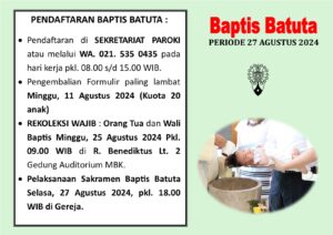 PENDAFTARAN BAPTIS BATUTA PERIODE AGUSTUS 2024