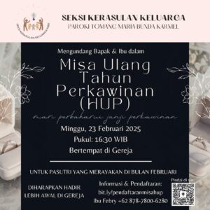 MISA HARI ULANG TAHUN PERKAWINAN (HUP) FEB 2025 @ Gereja Maria Bunda Karmel