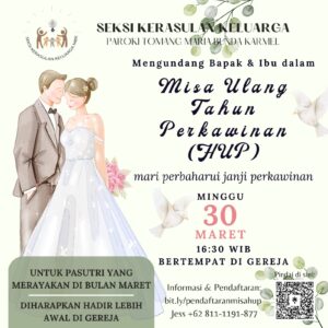 MISA HARI ULANG TAHUN PERKAWINAN (HUP) MAR 2025 @ Gereja Maria Bunda Karmel