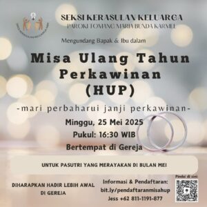 MISA HARI ULANG TAHUN PERKAWINAN (HUP) MEI 2025 @ Gereja Maria Bunda Karmel