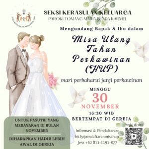 MISA HARI ULANG TAHUN PERKAWINAN (HUP) NOV 2025 @ Gereja Maria Bunda Karmel